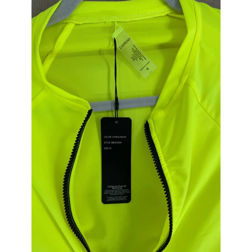 Bebe Womens Long Sleeve Rash Guard Citrus Neon Yellow Full Zip Swim Top BB1343SW